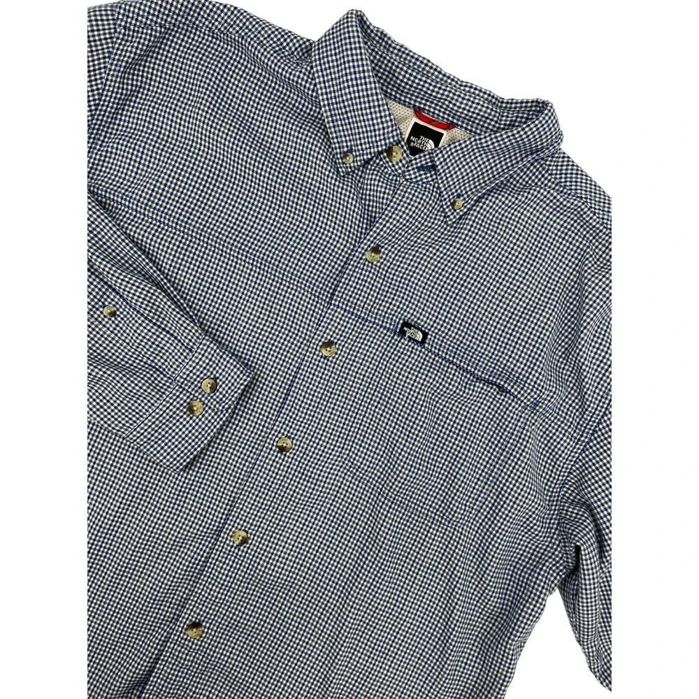 The North Face Mens Blue Gingham Plaid Long Sleeve Button Down Shirt M Vented